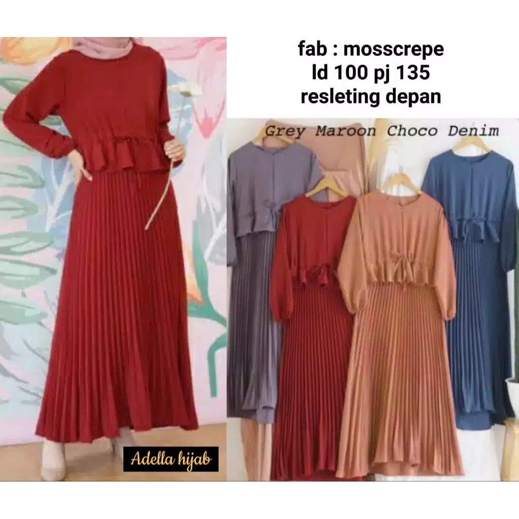 KAMILA DRESS || DRESS KOMBINASI || DRESS PLISKET || KAMILA MAXI || ADELLA HIJAB