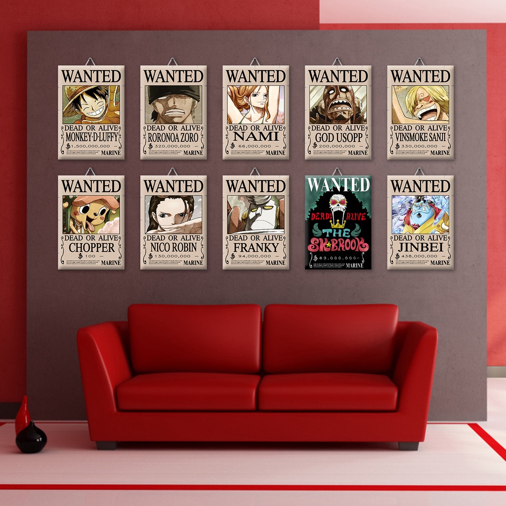 POSTER KAYU ONE PIECE / MUGIWARA / LUFFY / WANTED / BOUNTY / HIASAN DINDING / POSTER ANIME /