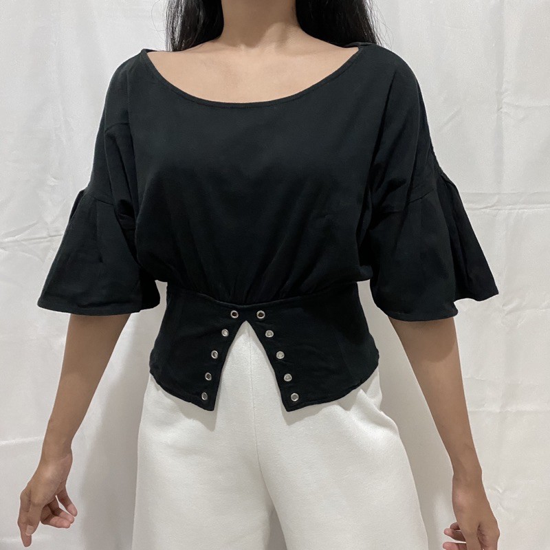 Black Blouse Korean Style // Korean Blouse // Pakaian Wanita Termurah