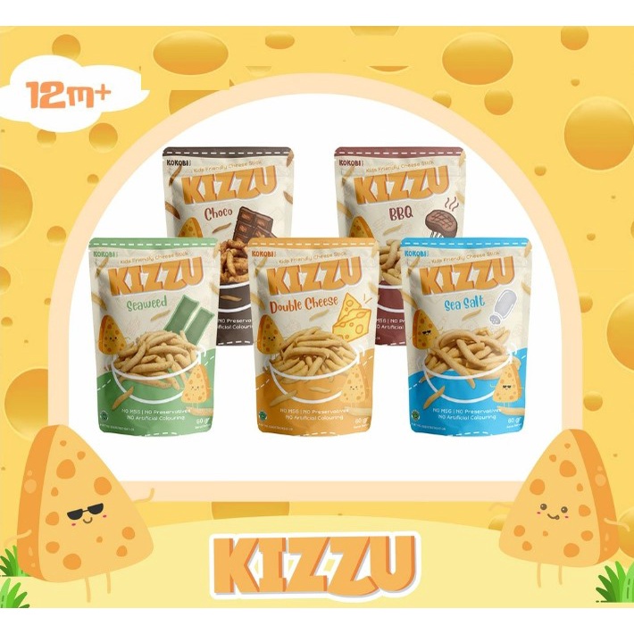 Kokobi Kizzu Cheese Stick / Telur Gabus / Puff Stick Keju Snack Anak 12m+ - 60g (Tersedia varian rasa)