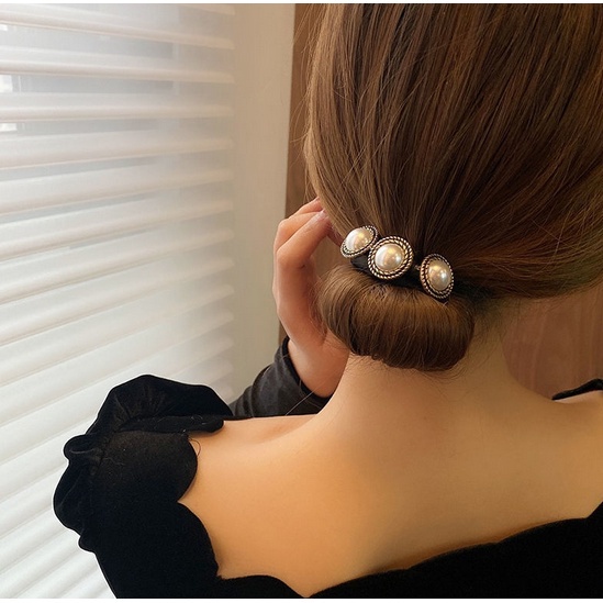 Ikat Jepitan Rambut Sanggul Hair Bun Tie Kawat Motif Mutiara Aksesoris Rambut Wanita Korea import AK133