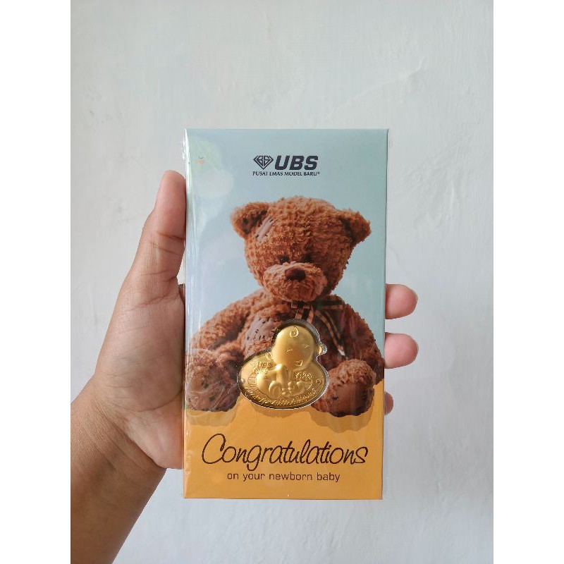 Logam Mulia 24K UBS Thin Gold Congratulation Baby Boneka 0.2 Gran