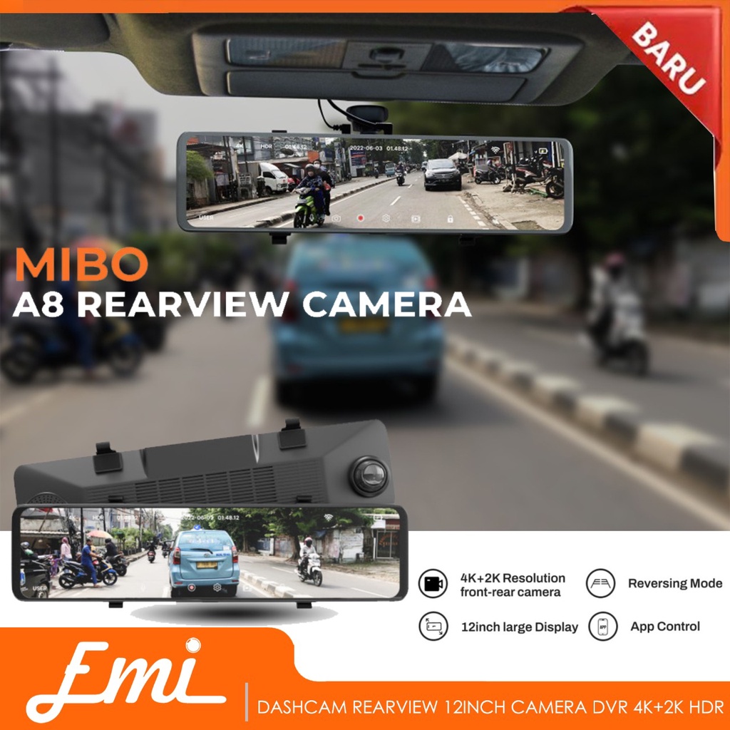 Mibo A8 Dashcam Rearview 12inch Camera DVR 4K+2K HDR