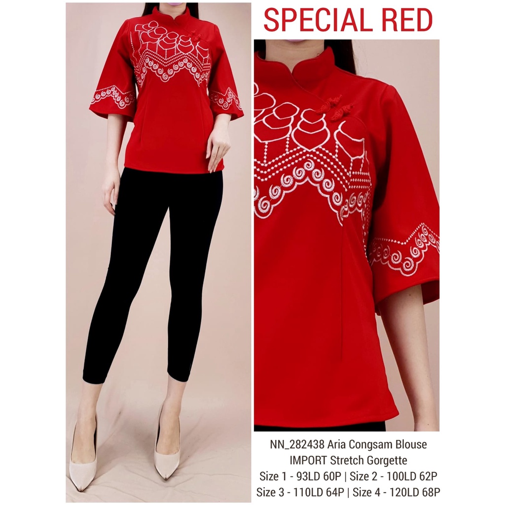 BLOUSE CHEONGSAM EVELYN EMBROIDERY STRETCH GEORGETTE MEDIUM SIZE - BIG SIZE STRETCH GEORGETTE ONLY R