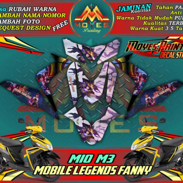 Dekal mio m3 decal striping yamaha stiker motor mio m3 mobile legends fanny keren decal mio m3