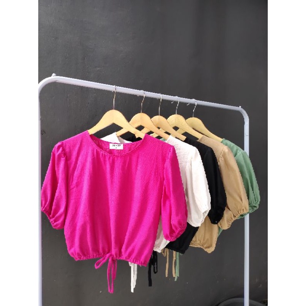 Enzo Top | abbey.id / blouse crop top wanita tali kerut korea puff sleeve