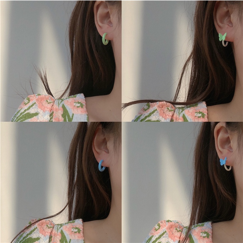 IFYOU 3pcs / set Anting Stud Bentuk Kupu-Kupu Warna-Warni Untuk Wanita