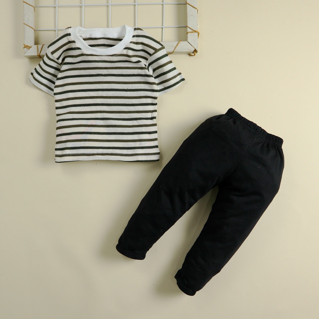 Nuna Store Motif Rib Stripped / Setelan Baju Bayi / Anak Bayi Laki-laki Usia 6 Bulan - 3 Tahun Baju Setelan Anak