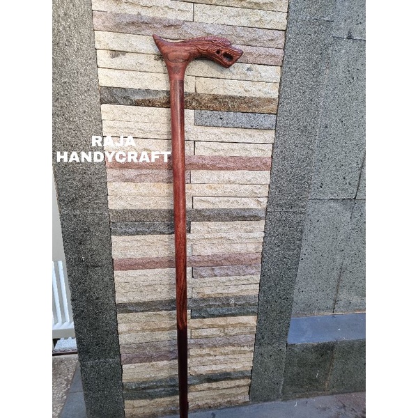 Tongkat setigi ukir kepala naga asli / tongkat kayu setigi alat bantu berjalan / santigi / stigi