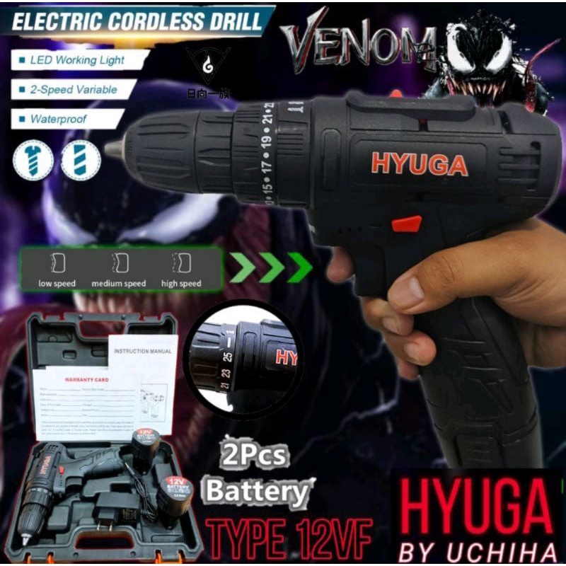 Mesin Bor Baterai Fullset Hyuga Japan 12Vf Bor Cordless Bor Besi Beton Garansi Resmi 5 Tahun | COD