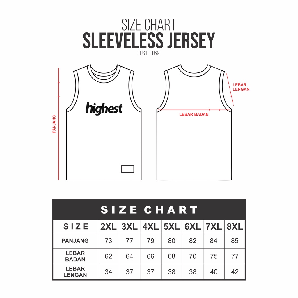 HIGHEST Jersey Basket Pria Bigsize Kaos Singlet Olahraga Ukuran Jumbo Besar - HJS5 HJS6 HJS8