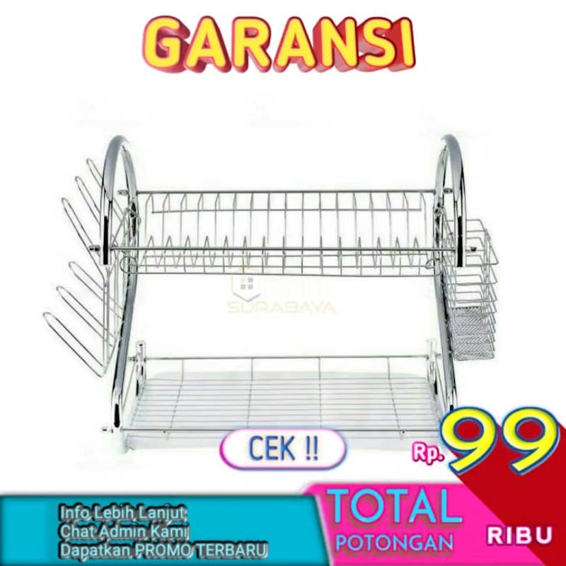 Rak Piring Gantung Dinding 2 Susun Stainless Minimalis