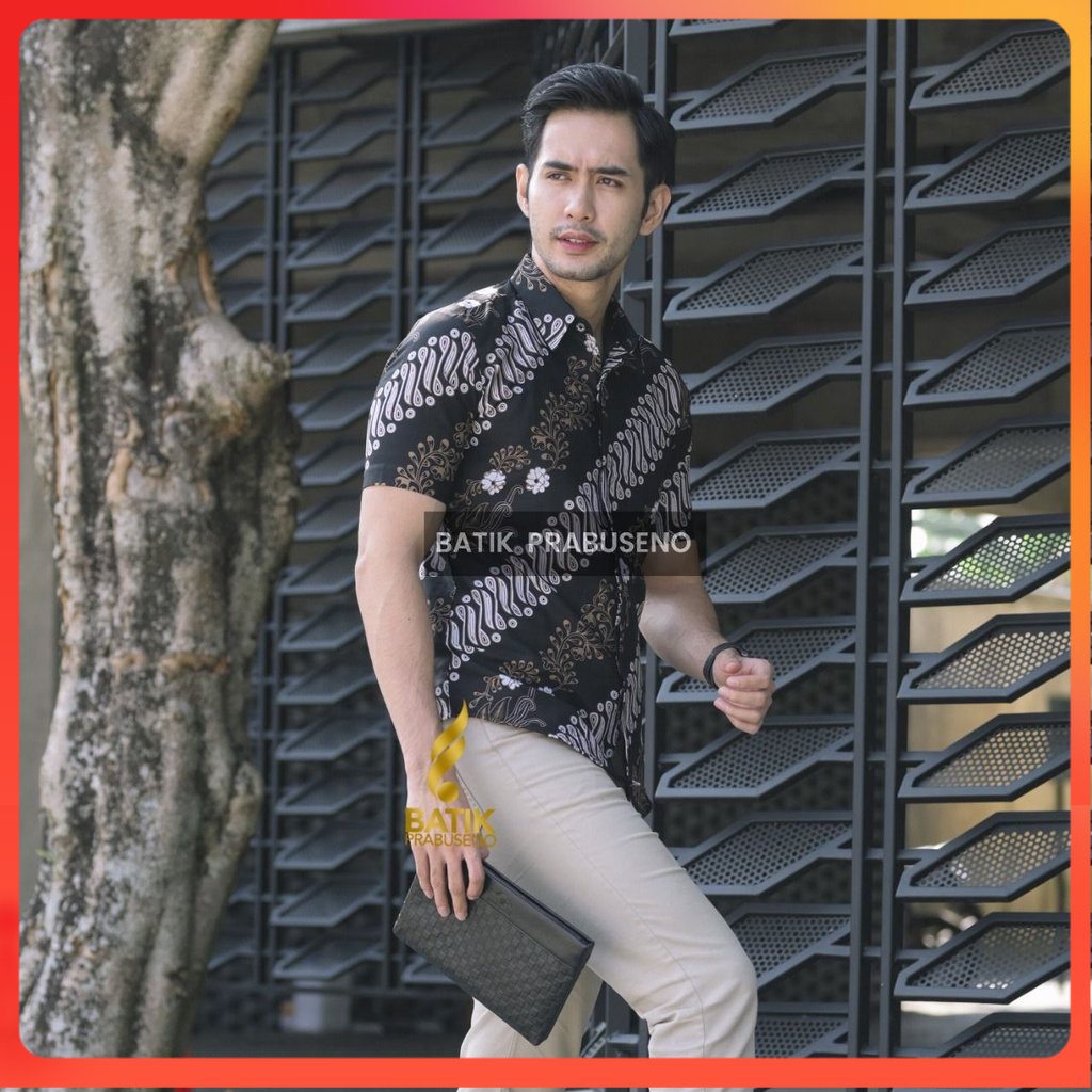 PARAN PUSTAKA Kemeja Batik Pria Lengan Pendek Slim Fit Original Ori Prabuseno Full Furing Jumbo Mode