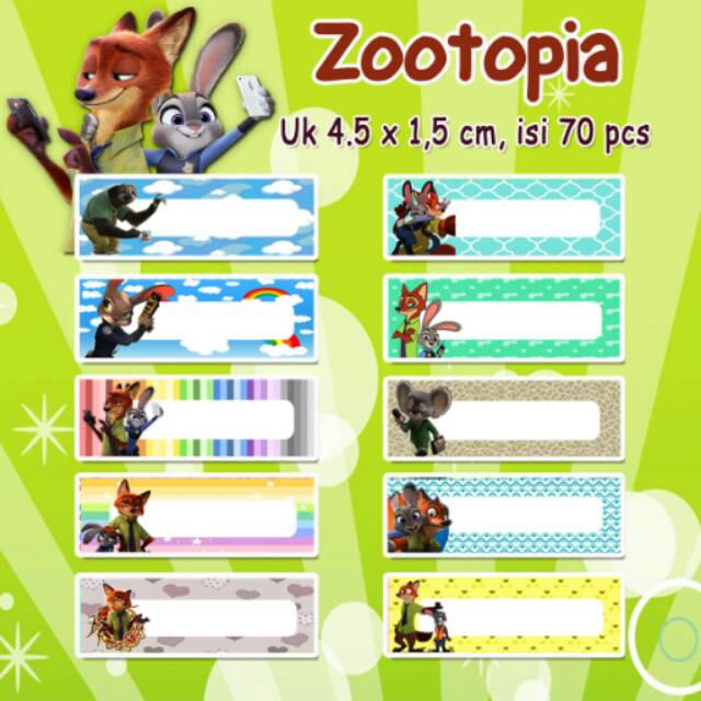 Stiker label nama tipe CB/CK Zootopia