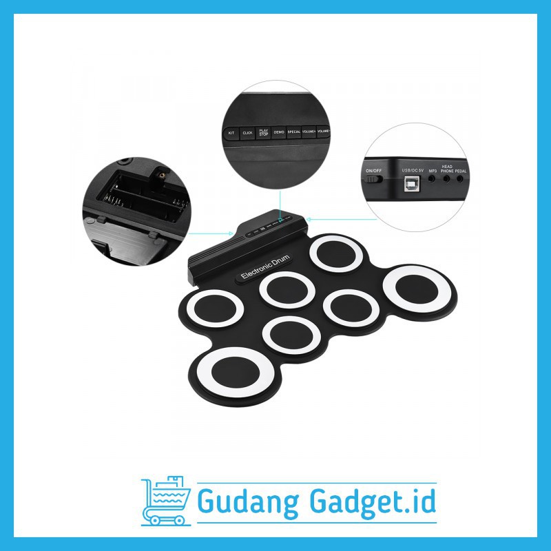 Electronic Digital Drum Kit 7 Pads Roll Up USB Power Ammoon drum elektrik portable G3002 g3003 Grab