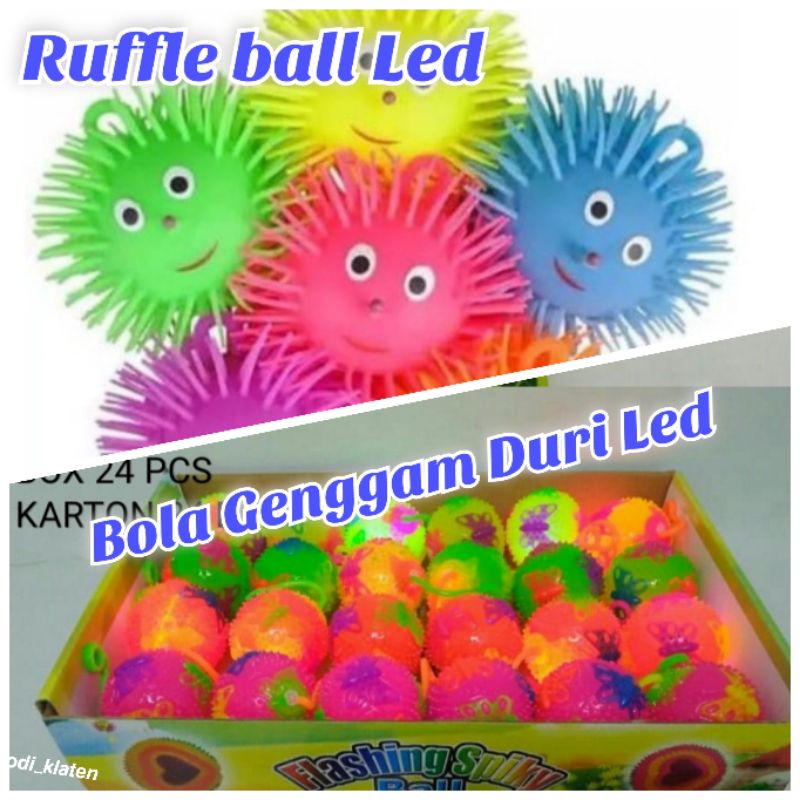 Mainan Bayi Anak Puffer Ball Ubur Ubur Karet Kenyal LED dan Bola Duri Pantul Nyala Lampu LED