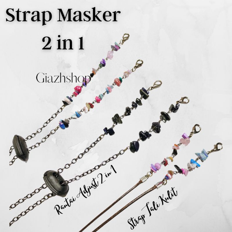 Mask Strap tali masker kalung konektor masker hijab 2 in 1 with adjust rantai batu