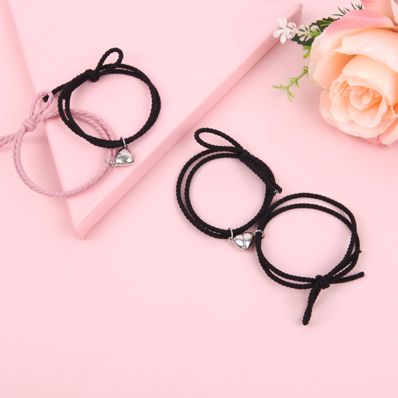 2pcs / Set Gelang Tali Persahabatan Liontin Hati Magnetik Untuk Pasangan