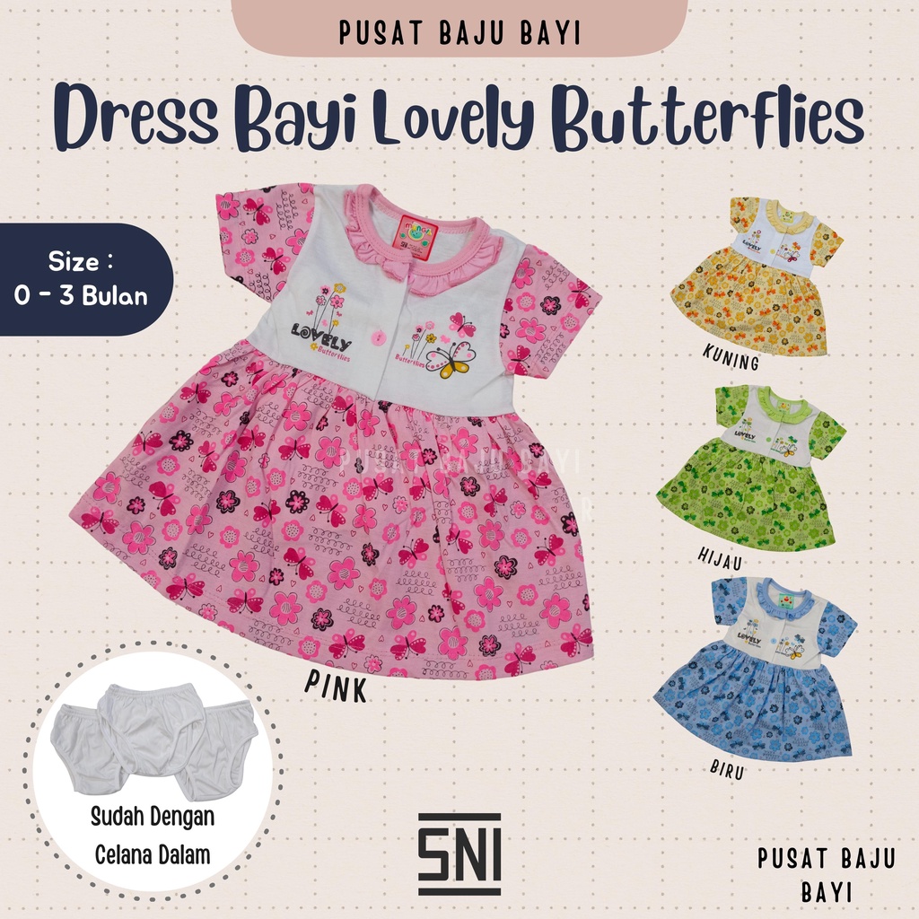 SALE 7.7 Dress Bayi Perempuan 0 - 3 Bulan merk Bona motif butterfly