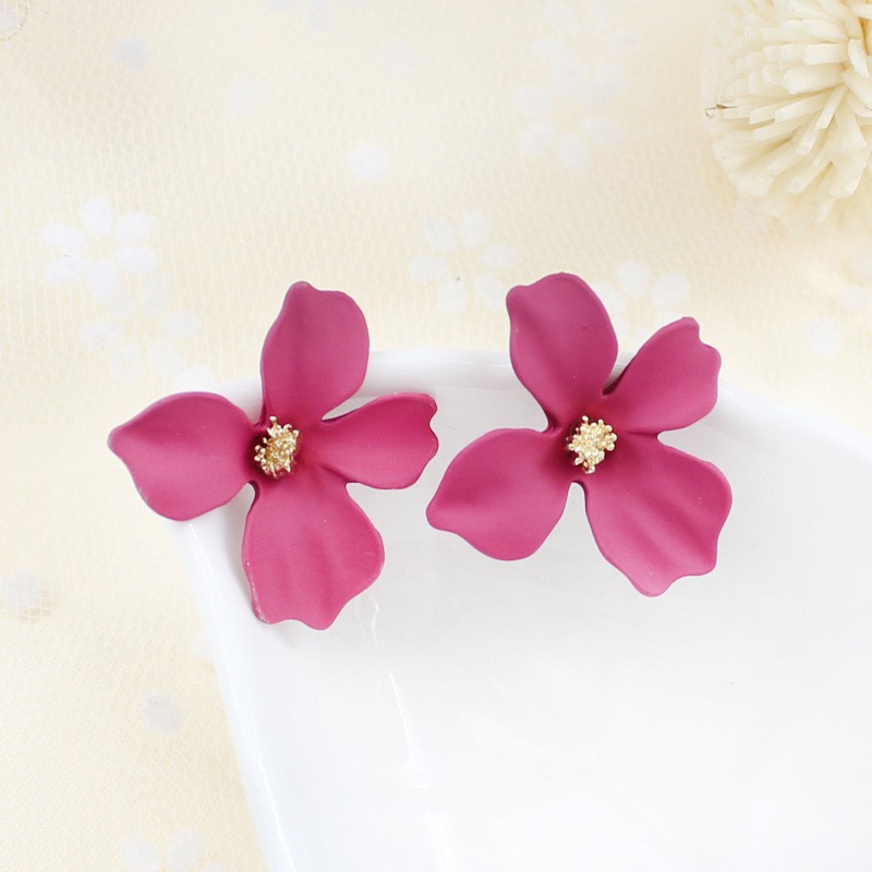[COD] Anting Tusuk Motif Bunga Aksesoris Fashion Anting Wanita-Pink Tua