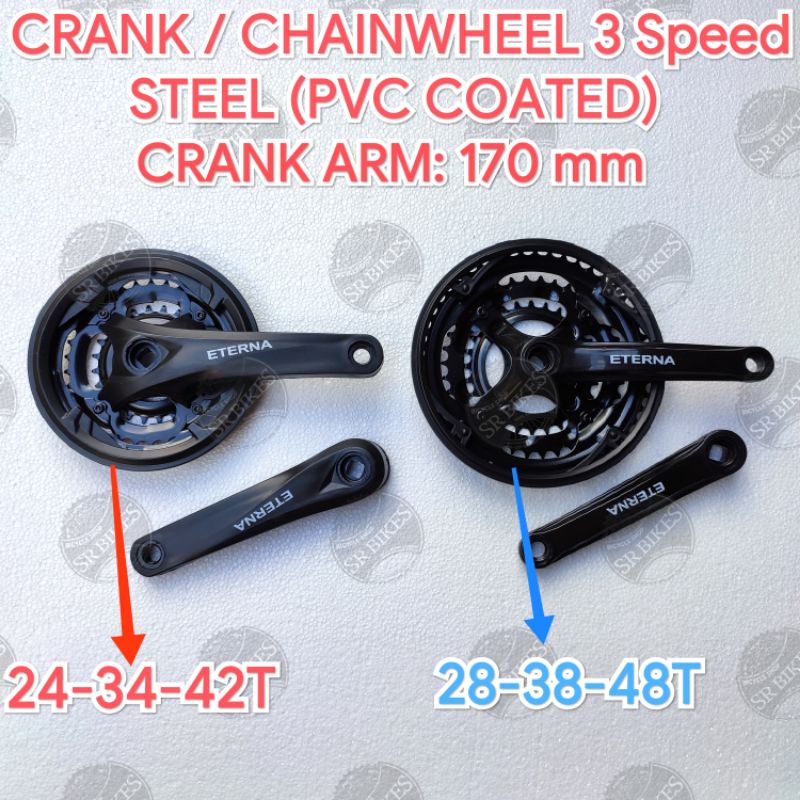 Crank Gir Tengah Chain Wheel 3 Speed 24 34 42T / 28 38 48T Sepeda MTB. ETERNA