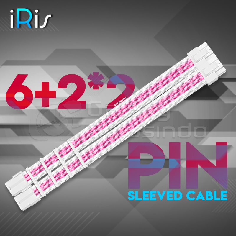 iRis ATX 6+2 Pin 8 Pin X2 Bridged Extension Sleeved Cable - White Pink