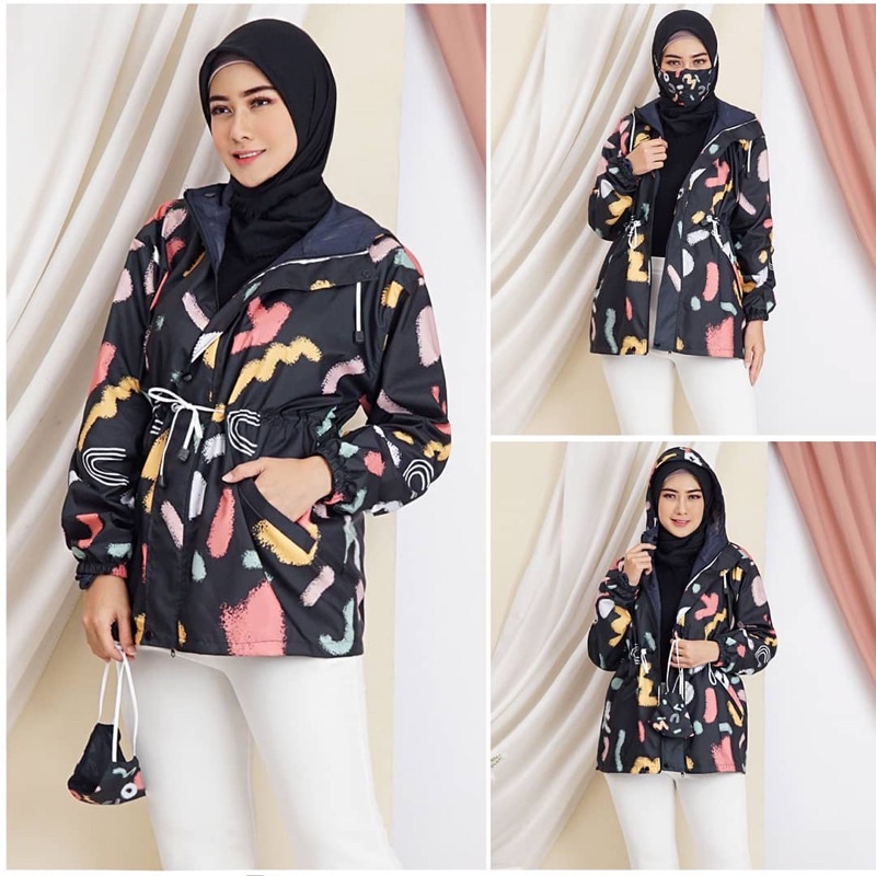 JAKET PARASUT PRINTING WANITA ANTI AIR WATERPROOF free masker OLAHRAGA SEPEDA-6