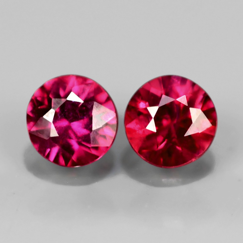 Perfect Pair 2Pcs/0.38Ct t.w Round Natural Unheated Untreated Rich Red RUBY, Mozambique RB027