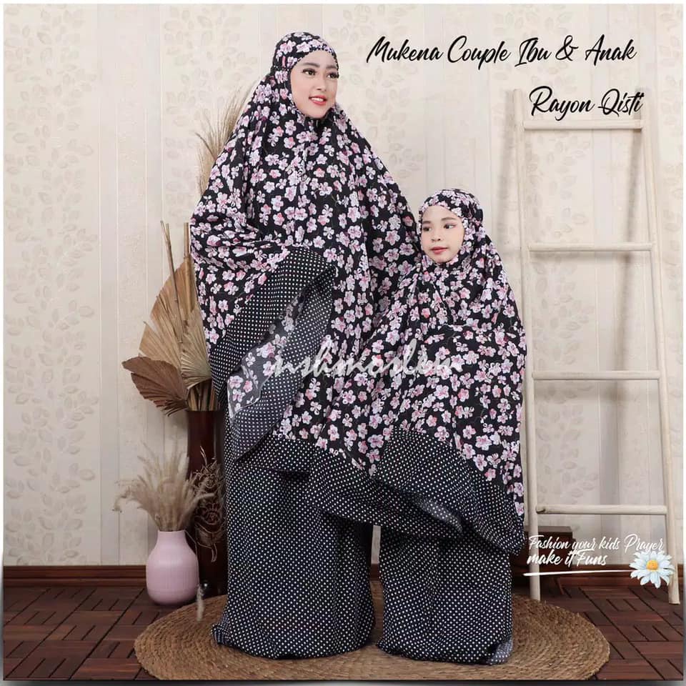 Mukena Couple Ibu dan Anak Rayon Oisti Motif Bunga