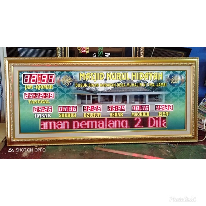 Jam Masjid Digital Waktu Sholat Running Text CUSTOM NAMA 60 x 140 cm