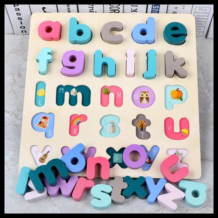Mainan Edukasi Anak Puzzle Chunky Macaron 3D Ohye - Size 30 X 30 Cm - Lower Case
