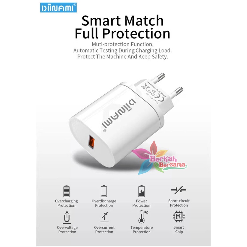 DIINAMI Adaptor Charger DM-Q1 Batok Charger Single Port Quick Charger 18W Qualcomm QC3.0 3A Output - Garansi Original Resmi 1 Tahun BB7029