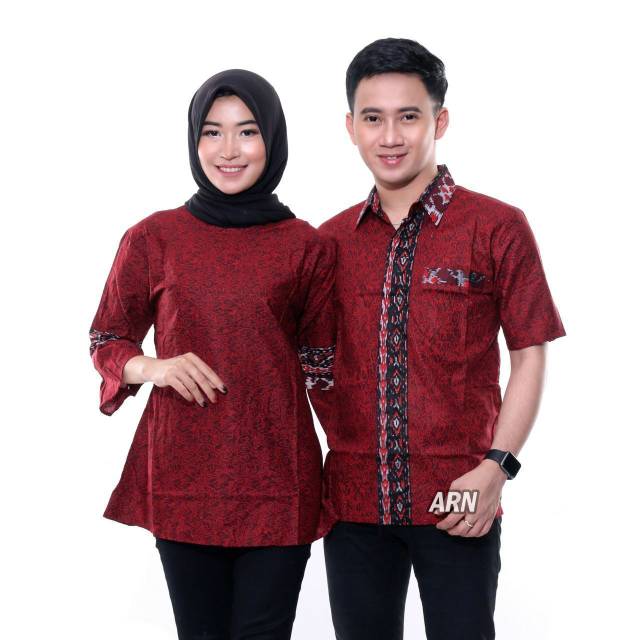 BAJU BATIK COUPLE MODERN Monalisa Genes MERAH BIRU TOSCA UNGU ORANGE M, L, XL, XXL, XXXL, XXXXL