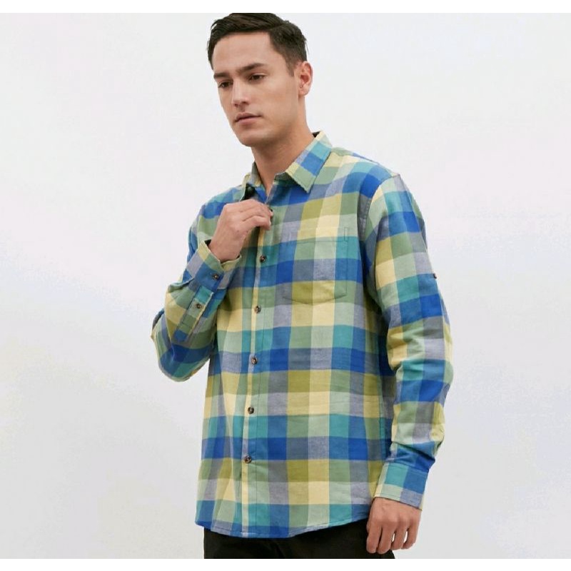 M231 Kemeja Flannel Flanel pria panjang Biru 1897B