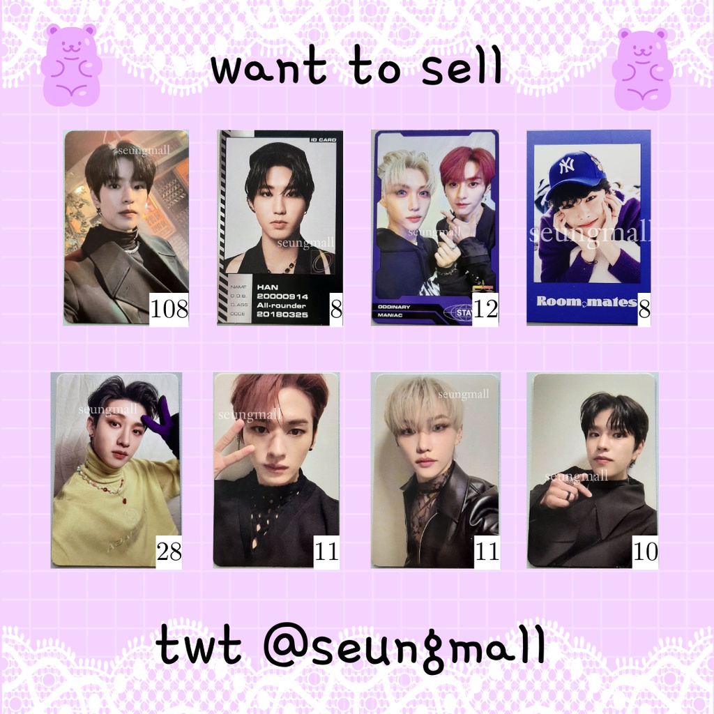 stray kids official photocard | bang chan lee know han felix seungmin i.n | oddinary trading unit id