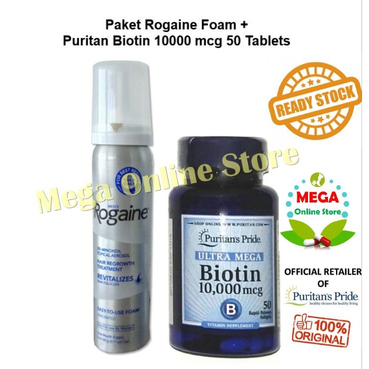 PAKET Rogaine Foam 60 g + Puritan Pride Biotin 10000 mcg 50 Softgels