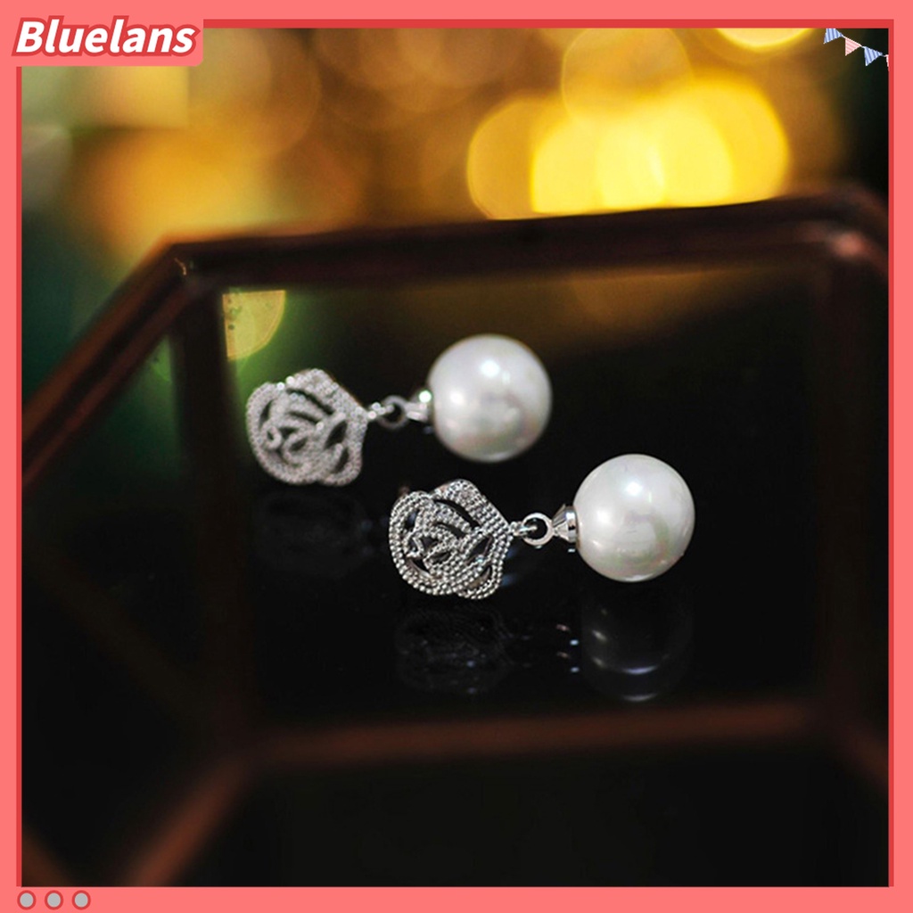 Anting Stud Mutiara Imitasi Bentuk Bulat Bahan Alloy Warna Putih Untuk Wanita