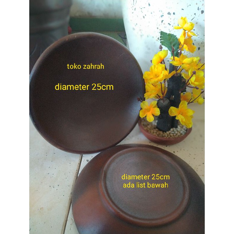 Piring Tanah Liat Jumbo/Cobek Tanah Liat Besar D.24-25 cm List bawah/SUPER MURAH