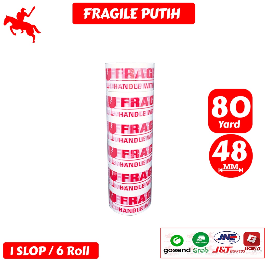 

gk Lakban OPP Tape / Lakban Fragile Putih KSATRIA Tape 80 Yard (1 Slop)