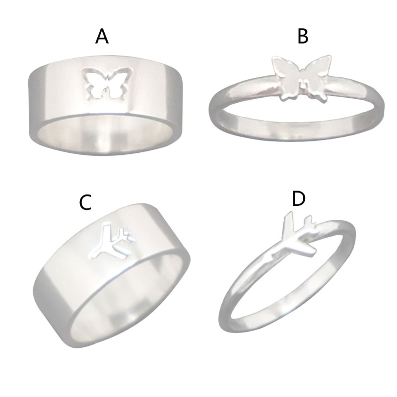 SIY  Matching Butterfly Couple Promise Rings Silver Color Hollow Butterfly Aircraft Plane Couple Rings for Men Women Wedding Party Jewelry Gifts