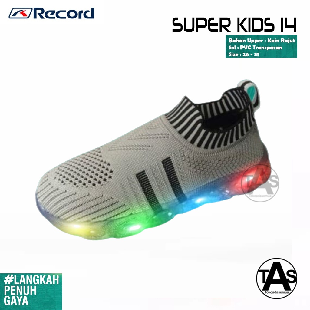 SEPATU LAMPU LED ANAK TERLARIS / SEPATU LAMPU ANAK TERMURAH / SEPATU LAMPU ANAK RECORD SUPER KIDS 14 / BISA COD / SEPATU SEKOLAH ANAK MURAH UKURAN 24-29