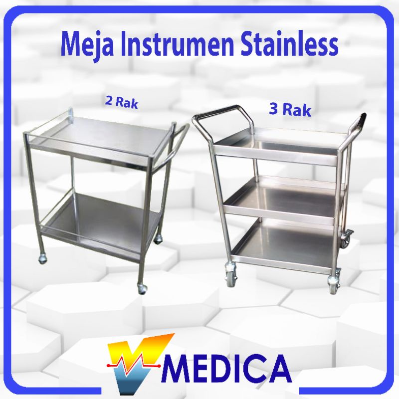(Instant) Meja Instrumen 2 Rak Stainless / Meja Instrumen 3 Rak Stainless / Meja Instrumen Rumah Sak