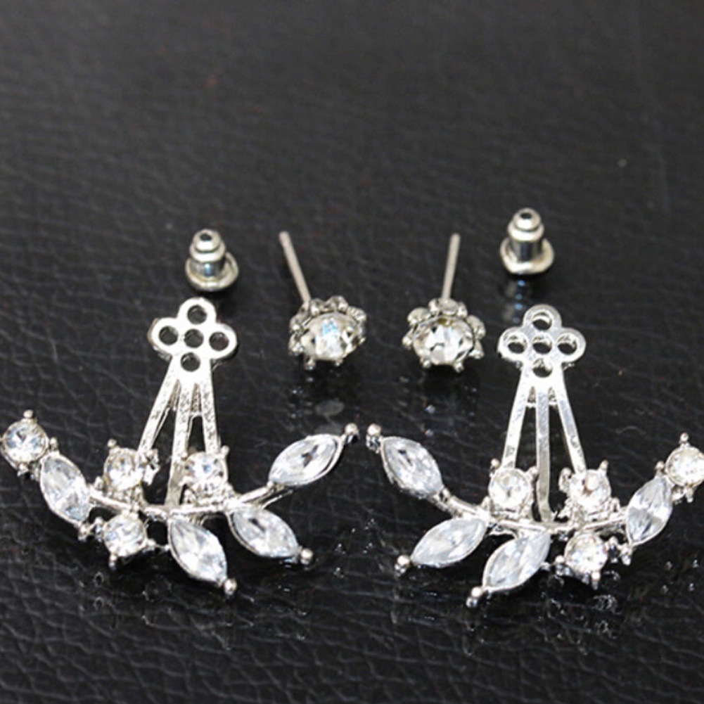 Hu Hu Hu Hu Hu Alat Bantu Pasang Kacamata♡ Anting Stud Desain Cabang Daun Aksen Berlian Imitasi Gaya Elegan Untuk Wanita