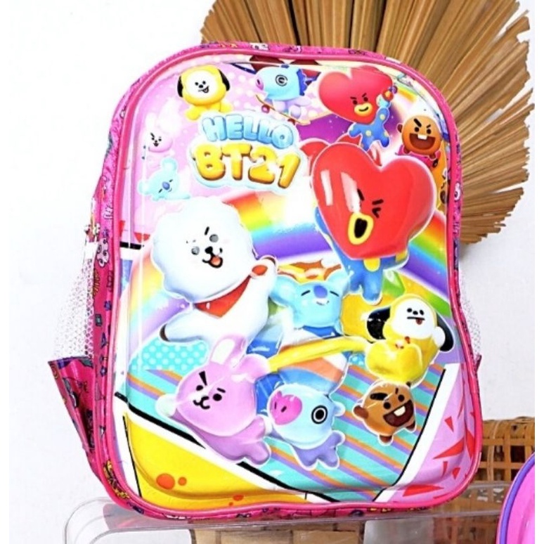 TAS RANSEL LAMPU LED  ANAK TK / PAUD / Tas Ransel Sekolah BT21/Tas Ransel Batok 3D/Tas Ransel Karakter BT21