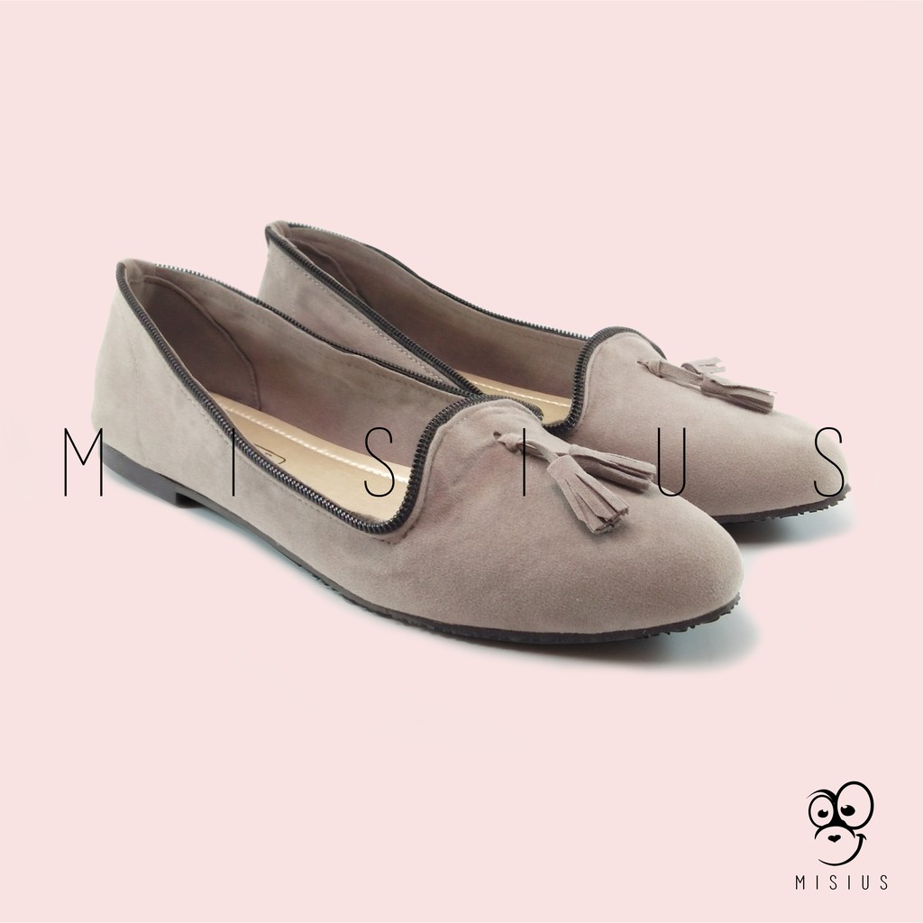 Misius - sepatu balet sepatu wanita TASSEL Flatshoes sepatu main - Abu