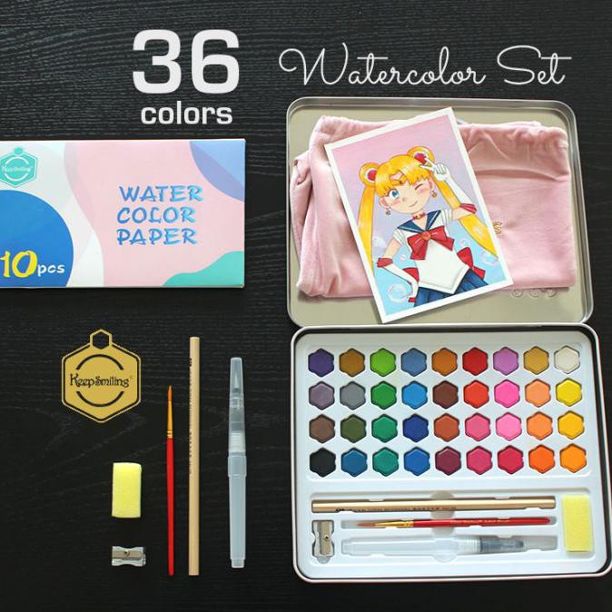 

Stok Baru! Watercolor Pigment Box Set 36 Keep Smiling Cat Air Alternatif Miya - Merah Muda Murah