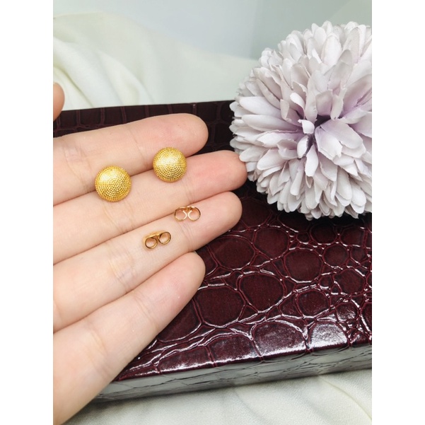 Anting tusuk gepeng pasir lapis emas 24k yaxiya