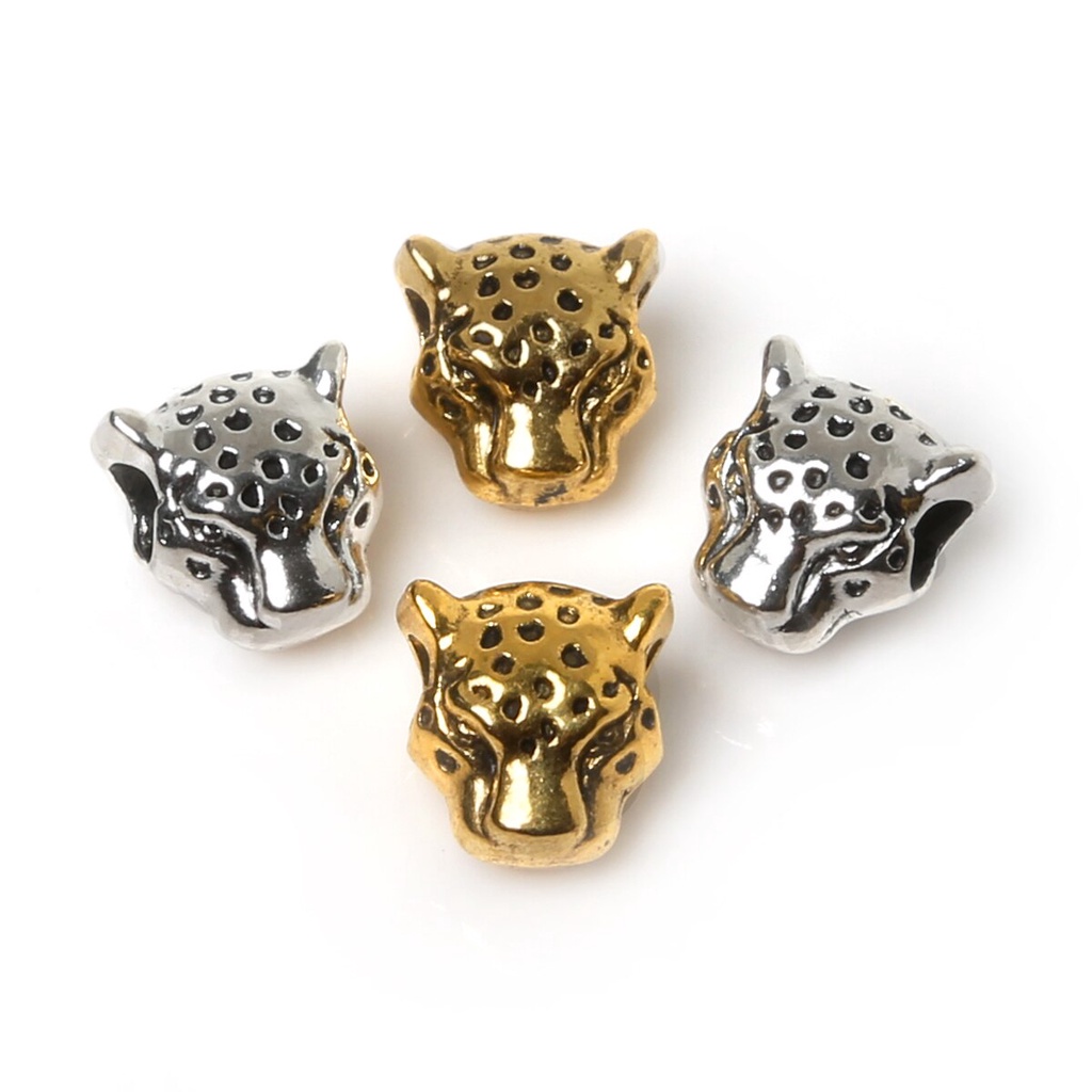 10 pcs 12x12mm Leopard Head Metal Beads Longgar Beads Untuk DIY Perhiasan Membuat Temuan Kalung Gelang Anting