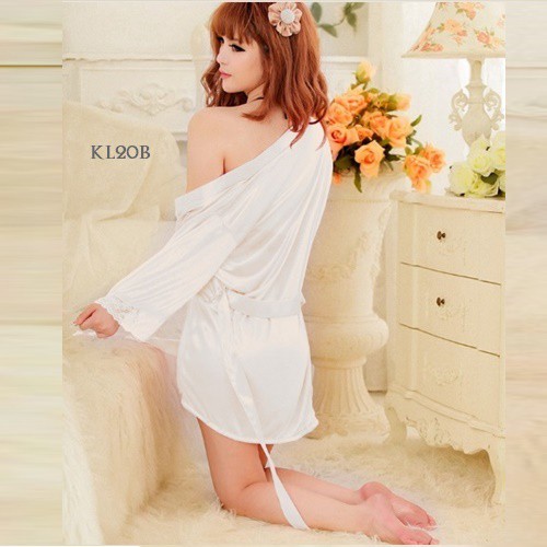 [TOKO TERPERCAYA] BAJU KIMONO WANITA SLEEPWEAR PIYAMA SATIN PREMIUM PUTIH KL20B