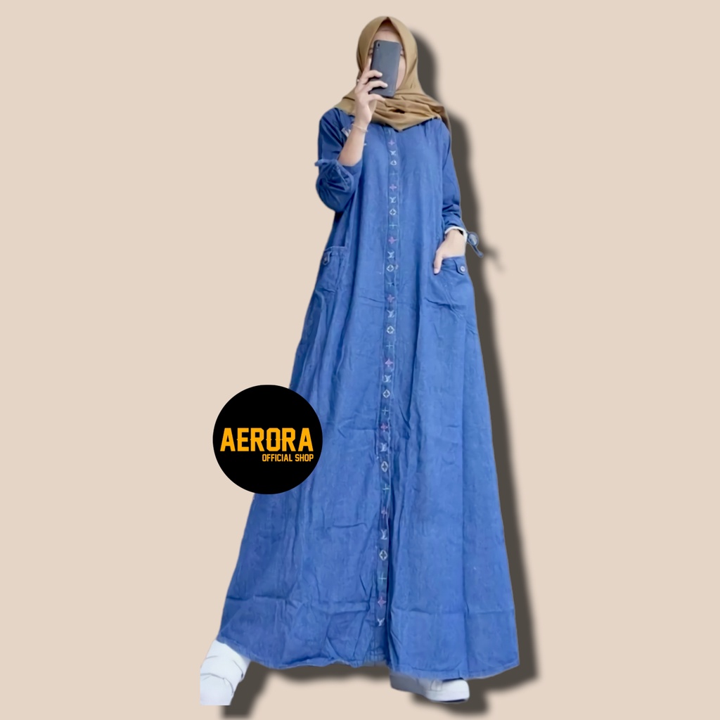 Baju Gamis Dress Jeans Jens Denim Jumbo Wanita Terbaru 2023 Kondangan Busui Polos List Simpel Cantik Premium Kekinian Ld 116 P 137 New Bonita Maxy Allsize